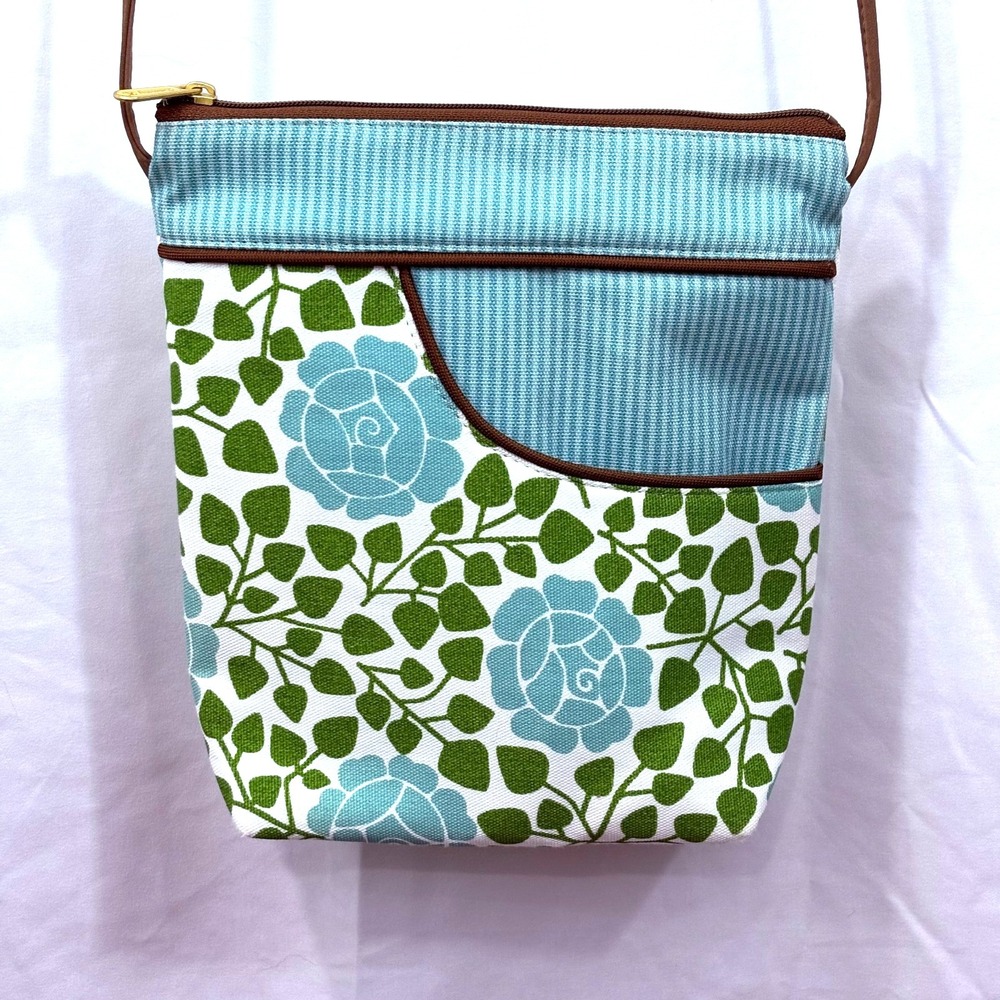 Danny K Beverly Hills Crossbody Adjustable Strap Blue Floral Canvas, Made in USA